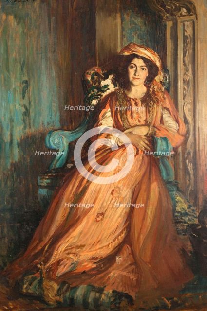 Portrait of Mabel Dodge Luhan (1879-1962) at the Villa Curonia near Florence, 1911. Creator: Blanche, Jacques-Émile (1861-1942).