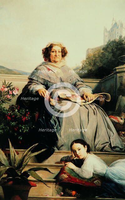Portrait of Madame Clicquot, née Ponsardin (1777-1866) with her Daughter, Between 1851 and 1860. Creator: Cogniet, Léon (1794-1880).