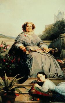 Portrait of Madame Clicquot, née Ponsardin (1777-1866) with her Daughter, Between 1851 and 1860. Creator: Cogniet, Léon (1794-1880)
