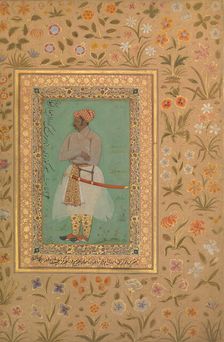 Portrait of Maharaja Bhim Kanwar, Folio from the Shah Jahan Album, verso: ca. 1615-29. Creators: Mir Ali Haravi, Nanha
