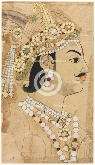 Portrait of Maharaja Pratap Singh (1764-1803), c. 1793. Creator: Sahib Ram (Indian, active 1745-1803), attributed to.
