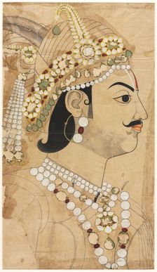 Portrait of Maharaja Pratap Singh (1764-1803), c. 1793. Creator: Sahib Ram (Indian, active 1745-1803), attributed to