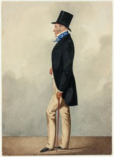 Portrait of Man in Black Coat and Blue and White Cravat, 1835/40. Creator: Richard Dighton
