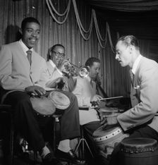 Portrait of Mario Bouza, Jose Mangual, Carlos Vidal(?), and Ubaldo...Glen Island Casino, N.Y., 1947. Creator: William Paul Gottlieb