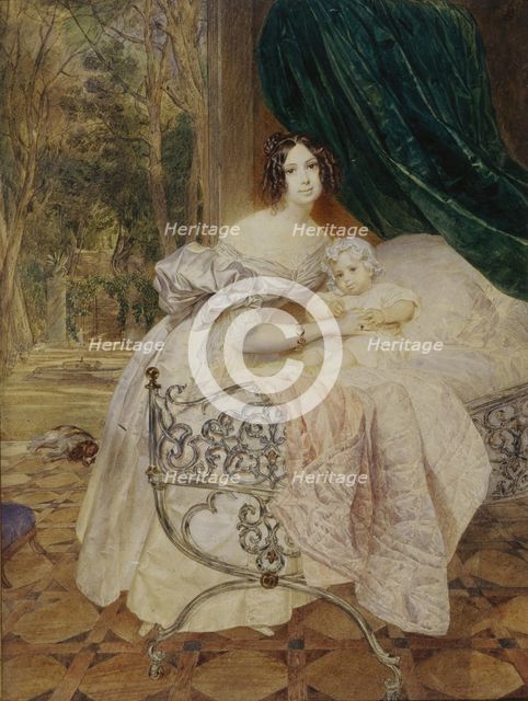 Portrait of Maria Buteneva with Daughter Maria, 1835. Artist: Briullov, Karl Pavlovich (1799-1852)
