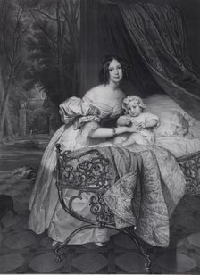 Portrait of Maria Irineevna Buteneva, née Chreptowicz (1811-1890) with Daughter Maria (1835-1905), 1 Artist: Noël, Léon (1807-1884)