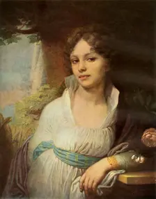 Portrait of Maria Ivanovna Lopukhina 1797, (1965). Creator: Vladimir Borovikovsky