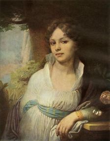 Portrait of Maria Ivanovna Lopukhina 1797, (1965). Creator: Vladimir Borovikovsky