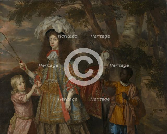 Portrait of Maria of Orange (1642-1688), with Hendrik van Nassau-Zuylestein (d. 1673) and a Servant. Creator: Jan Mytens.