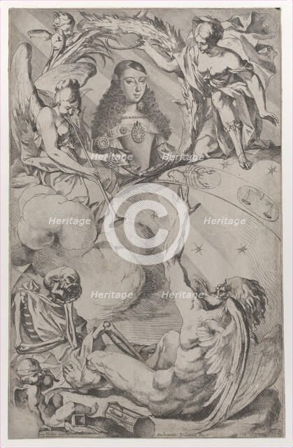 Portrait of Maria Luisa d'Orleans (1662-1689), wife of Charles II of Spain, ca. 1689. Creators: Giovanni Battista Bonacina, Cesare Fiori.