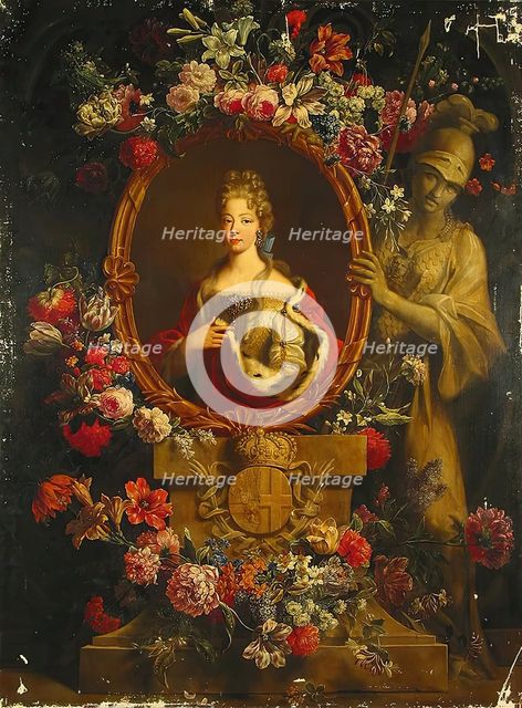 Portrait of Maria Luisa of Savoy in the Frame Decorated with Flowers, 1704. Creator: Gaspar Peeter Verbruggen II.