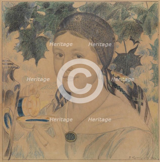 Portrait of Maria Shostakovich, 1922. Artist: Kustodiev, Boris Michaylovich (1878-1927)