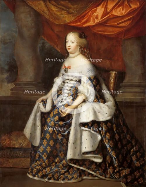 Portrait of Maria Theresa of Spain (1638-1683) as Queen of France. Artist: Beaubrun, Henri (1603-1677)