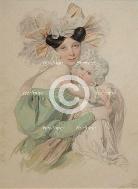 Portrait of Maria Trofimovna Pashkova (1819-1892), née Countess von Baranov, with daughter Alexandra