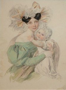 Portrait of Maria Trofimovna Pashkova (1819-1892), née Countess von Baranov, with daughter Alexandra