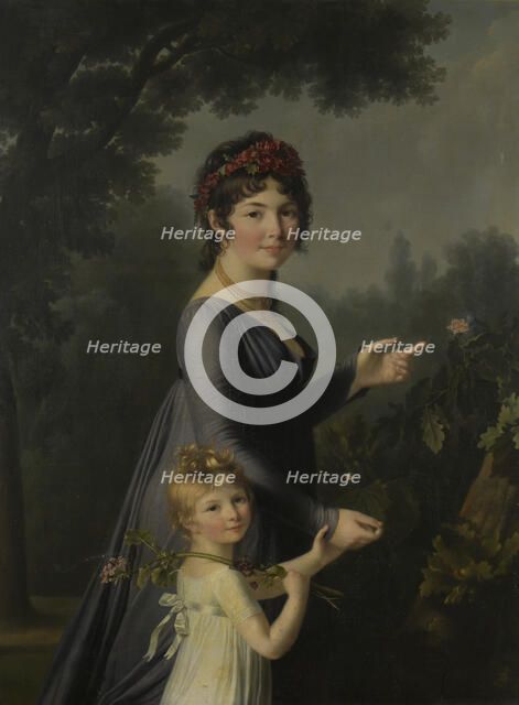 Portrait of Marie Geneviève Lemoine with her daughter Anne Aglaé Deluchi in a park. Creator: Lemoine, Marie Elisabeth (1754-1820).