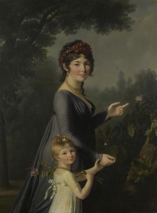 Portrait of Marie Geneviève Lemoine with her daughter Anne Aglaé Deluchi in a park. Creator: Lemoine, Marie Elisabeth (1754-1820)
