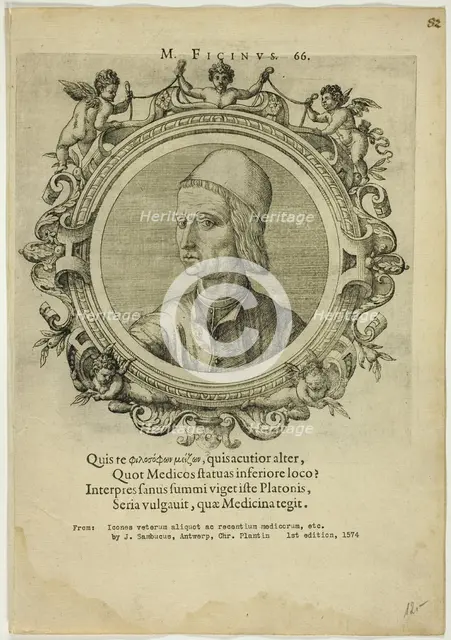 Portrait of Marsilio Ficino, published 1574. Creator: Unknown.