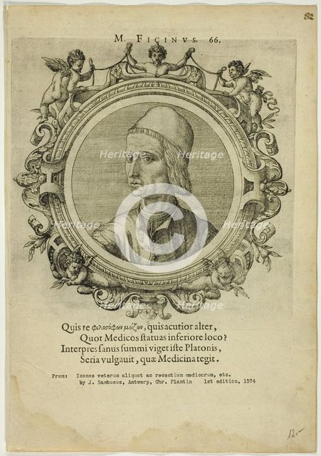 Portrait of Marsilio Ficino, published 1574. Creator: Unknown.