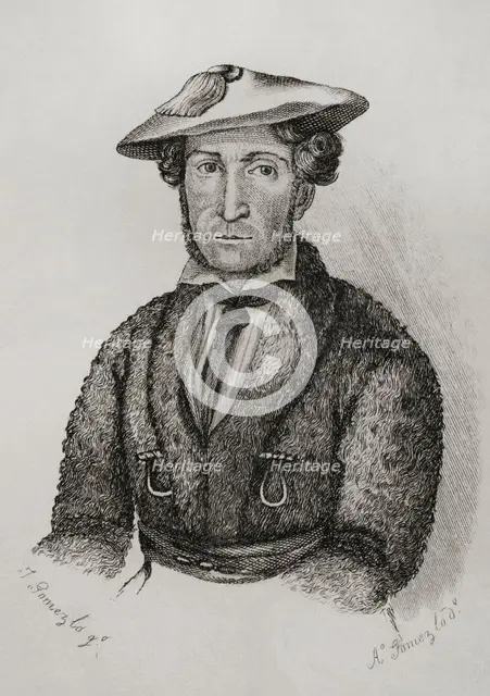 Portrait of Martin Zurbano (1788-1845), Spanish guerrilla fighter, 1845.  Creator: Jose Gomez.