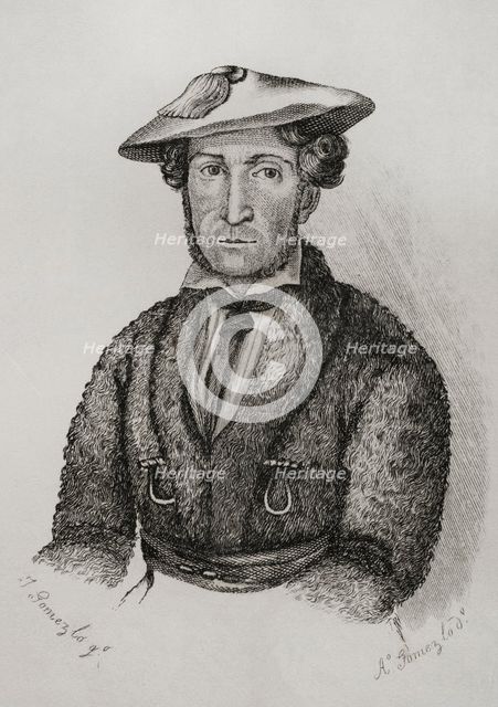 Portrait of Martin Zurbano (1788-1845), Spanish guerrilla fighter, 1845.  Creator: Jose Gomez.