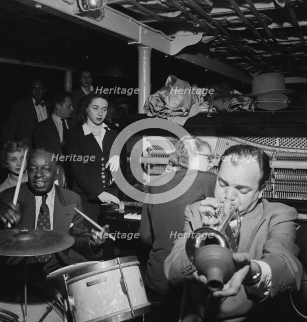 Portrait of Marty Marsala, Bunty Pendelton, and Baby Dodds, Riverboat on the Hudson, N.Y., 1947. Creator: William Paul Gottlieb.