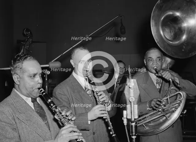 Portrait of Mezz Mezzrow, Albert Nicholas, and Sy Sinclair, New York, N.Y., ca. Jan. 1947. Creator: William Paul Gottlieb.