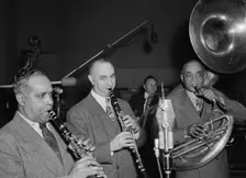 Portrait of Mezz Mezzrow, Albert Nicholas, and Sy Sinclair, New York, N.Y., ca. Jan. 1947. Creator: William Paul Gottlieb
