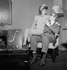 Portrait of Melvin G. Powell and Martha Scott in their home, Connecticut, ca. May 1947. Creator: William Paul Gottlieb
