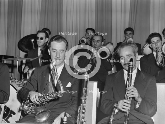 Portrait of Micky Folus, Danny Polo, Billy Exiner, Vahe (Tak) Takvorian...Eddie Condon's, N.Y., 1947 Creator: William Paul Gottlieb.