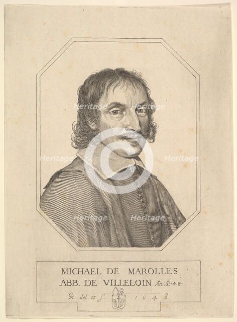 Portrait of Michel de Marolles, 1648. Creator: Claude Mellan.