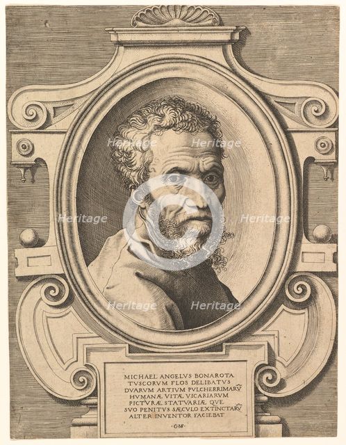 Portrait of Michelangelo, pub. C1564. Creator: Italian School (16th Century).