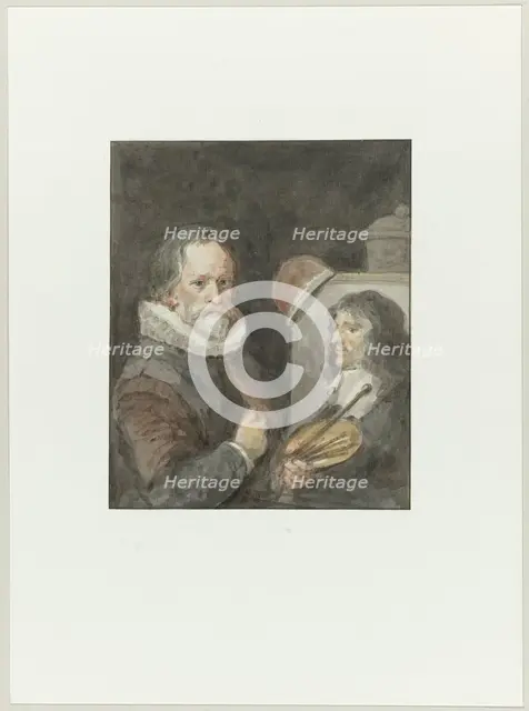 Portrait of Michiel van Mierevelt, holding Jacob Willemsz. Delff painting, 1792. Creator: Aert Schouman.