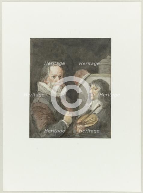 Portrait of Michiel van Mierevelt, holding Jacob Willemsz. Delff painting, 1792. Creator: Aert Schouman.