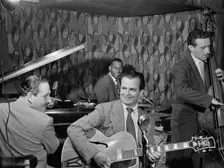 Portrait of Mike Bryan, Sanford Gold, Cozy Cole, and Jack Lesberg, Famous Door, N.Y., ca. Oct. 1947. Creator: William Paul Gottlieb