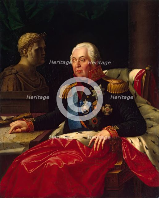 Portrait of Mikhail Kutuzov (Golenishchev-Kutuzov, Prince of Smolensk), 1820. Creator: Jozef Oleszkiewicz.