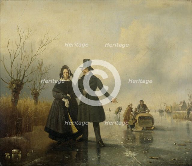 Portrait of Mr. and Mrs. Thijssen on the Ice, 1845. Creator: Jacobus Loerenz Sörensen.