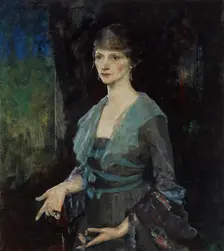 Portrait of Mrs. Alfred L. Becker (née Eulabee Dix) (recto), nude and swan against abstract ground ( Creator: Charles Webster Hawthorne