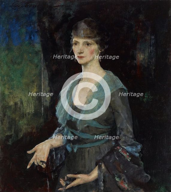 Portrait of Mrs. Alfred L. Becker (née Eulabee Dix) (recto), nude and swan against abstract ground ( Creator: Charles Webster Hawthorne.
