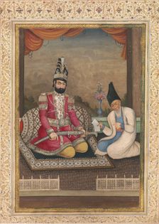 Portrait of Muhammad Shah Qajar and his Vizier Haj Mirza Aghasi, second quarter 19th century. Creator: Unknown