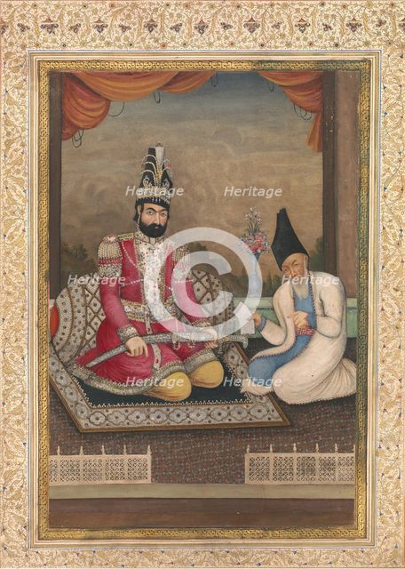 Portrait of Muhammad Shah Qajar and his Vizier Haj Mirza Aghasi, second quarter 19th century. Creator: Unknown.