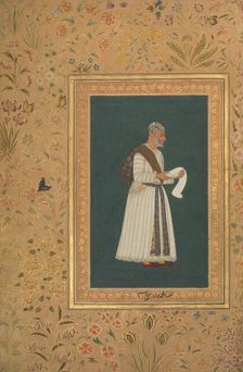Portrait of Mulla Muhammad Khan Vali of Bijapur, Folio from the Shah Jahan Album, recto: ca. 1620. Creators: Hashim, Mir Ali Haravi