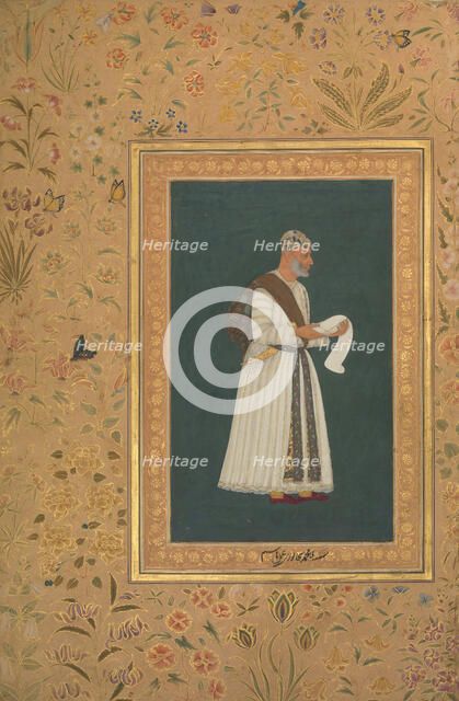 Portrait of Mulla Muhammad Khan Vali of Bijapur, Folio from the Shah Jahan Album, recto: ca. 1620. Creators: Hashim, Mir 'Ali Haravi.