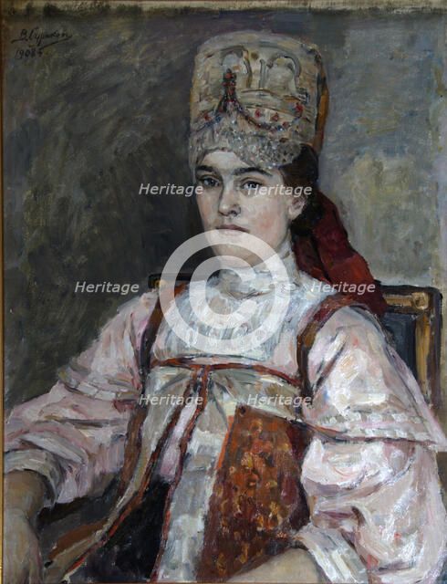 Portrait of Natalia Fyodorovna Matveyeva, 1908. Artist: Surikov, Vasili Ivanovich (1848-1916)