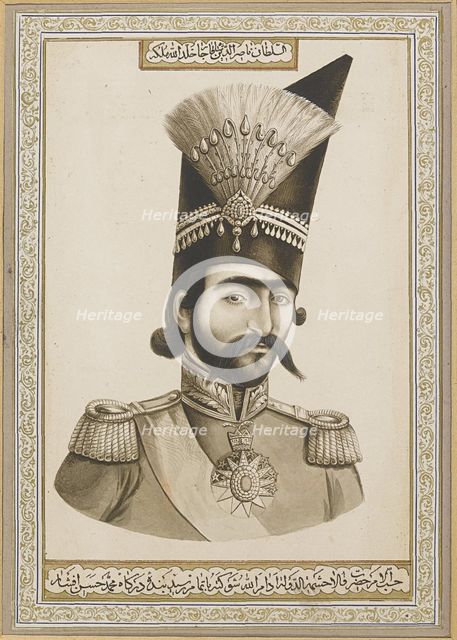 Portrait of Naser al-Din Shah Qajar (1831-1896), Second Half of the 19th cen. Artist: Afshar, Muhammad Hassan (active 1835-1865)