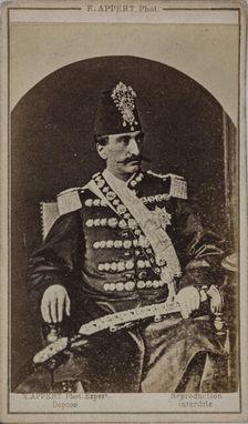 Portrait of Nasser al-Din Shah Qajar (1831-1896), Shahanshah of Persia, c. 1870. Creator: Appert, Ernest Charles (1831-1890)