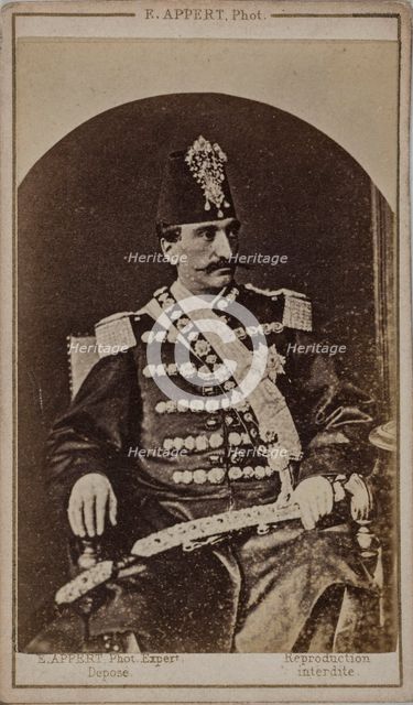 Portrait of Nasser al-Din Shah Qajar (1831-1896), Shahanshah of Persia, c. 1870. Creator: Appert, Ernest Charles (1831-1890).
