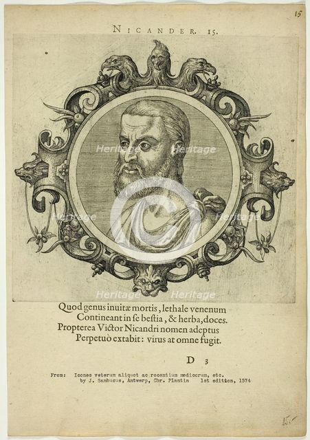 Portrait of Nicander, published 1574. Creators: Unknown, Johannes Sambucus.