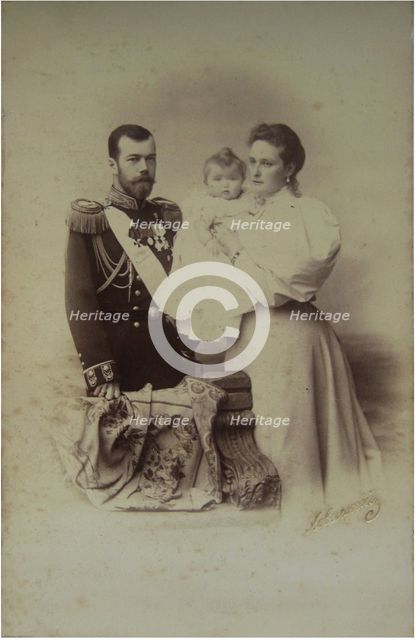 Portrait of Nicholas II of Russia with Alexandra Fyodorovna and Daughter Olga, 1895.