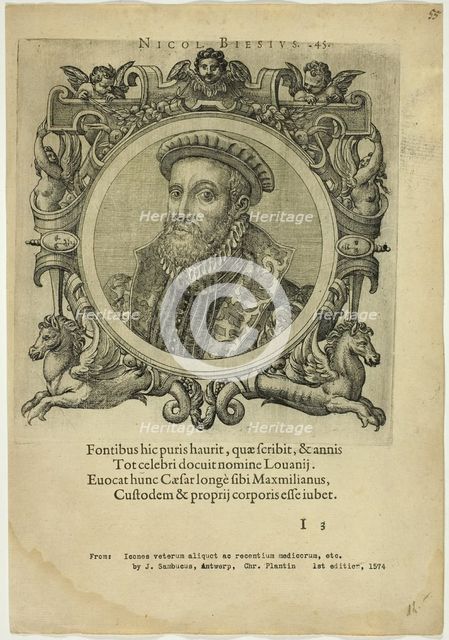 Portrait of Nicolaus Biesius, published 1574. Creators: Unknown, Johannes Sambucus.